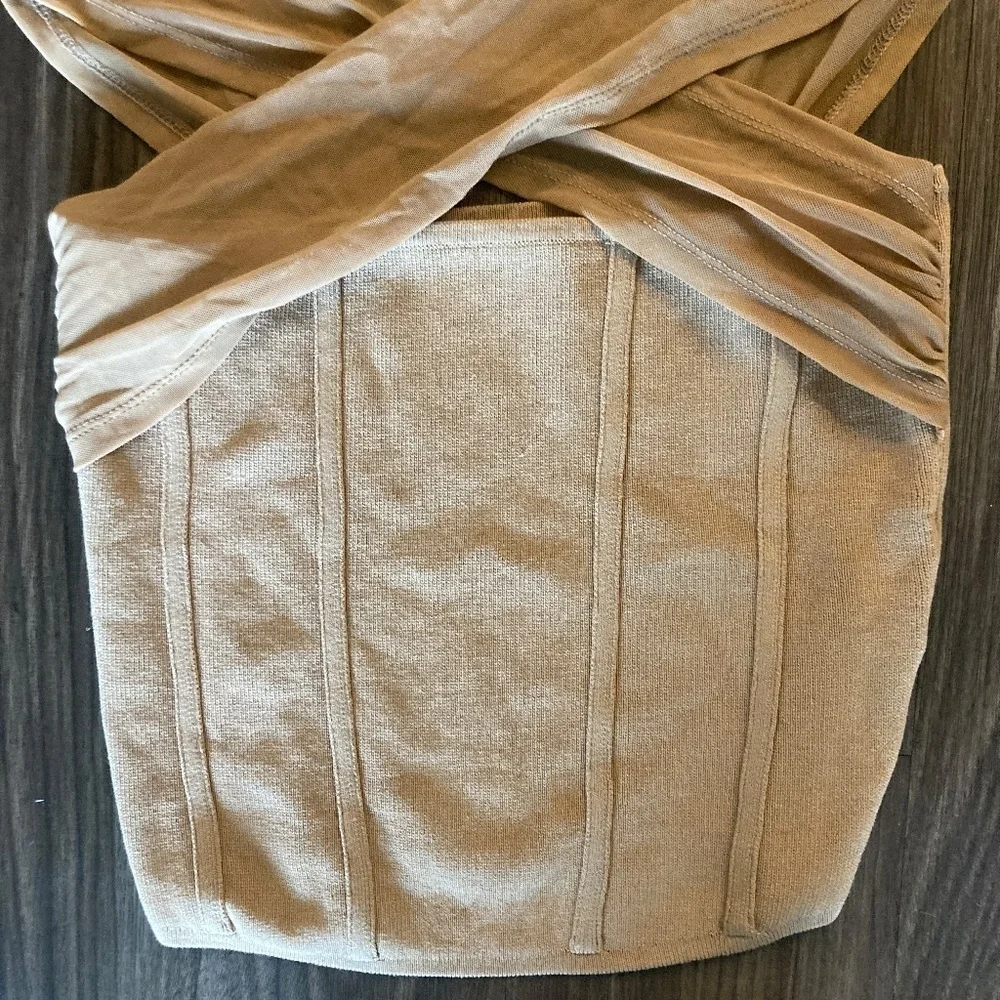 Promise the Label Shaper Fit Cross-Front Rib-Knit Corset Top in Taupe/Tan- NWOT - Picture 4 of 6